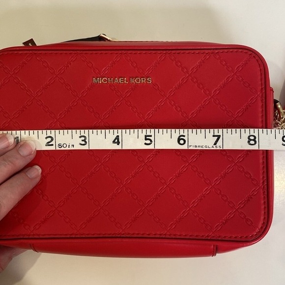 Michael Kors Crossbody Camera‎ Bag Leather Bright Red Gold Chain - Picture 12 of 16